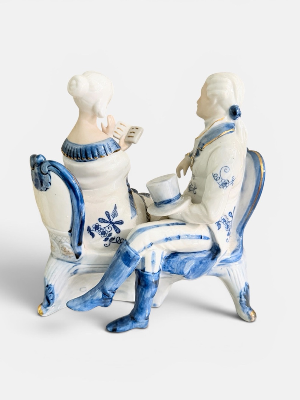 Norleans Vintage Porcelain Blue and White Victorian Couple Figurine - Picture 2 of 5